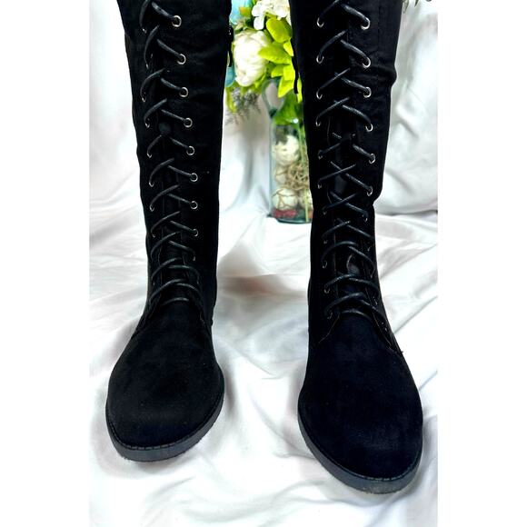 Tall Talk Flat Lace Up Over the Knee Boot - Black 10 - Picture 12 of 16